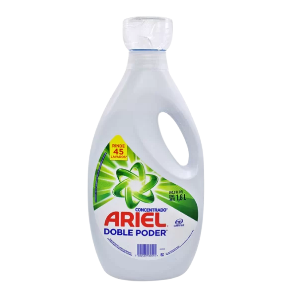 El Detergente liquido Ariel Concentrado Botella 1,8 lts, permite lavar y aromatizar tu ropa.